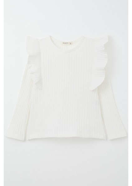 Kız Çocuk Uzun Kollu Tişört Fırfırlı 2-6 Yaş, Ekru fiyatları