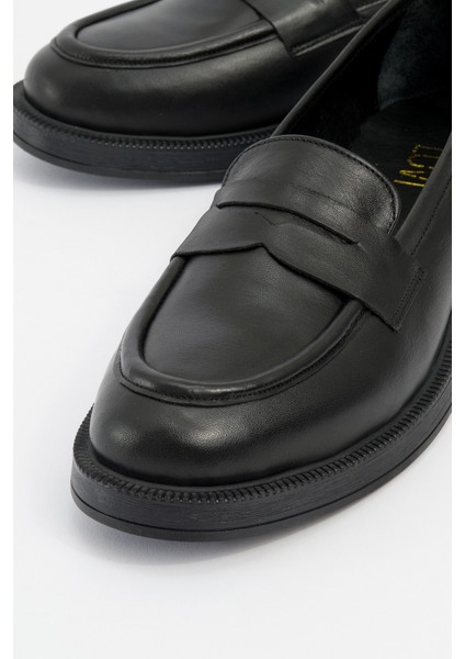 Pline Siyah Cilt Deri Kadın Loafer Ayakkabı modelleri