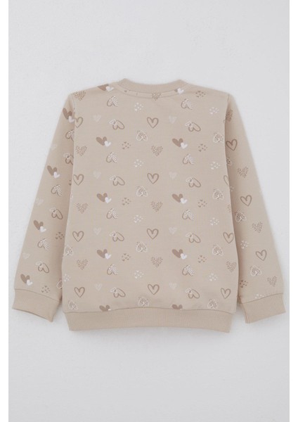 Kız Çocuk Sweatshirt Kalp Desenli Yazı Baskılı 1.5-5 Yaş, Bej fiyatları