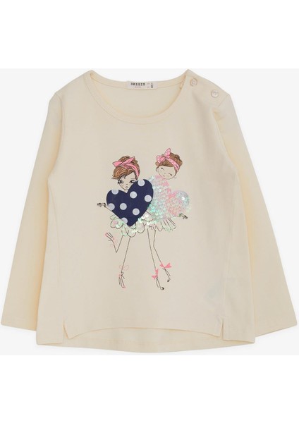 Kız Çocuk Uzun Kollu Tişört Pullu Kız Baskılı 2-6 Yaş, Krem fiyatları
