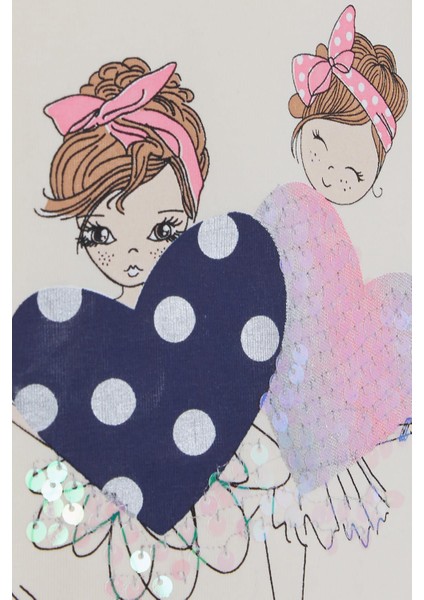 Kız Çocuk Uzun Kollu Tişört Pullu Kız Baskılı 2-6 Yaş, Krem indirimleri