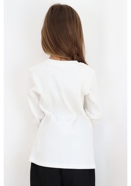 Kız Çocuk Uzun Kollu Tişört Gül Aksesuarlı 8-14 Yaş, Ekru modelleri