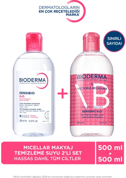 Sensibio H2O Micellar Makyaj Temizleme Suyu Limited Edition 2'li Set Hassas ve Tüm Ciltler 500 ml