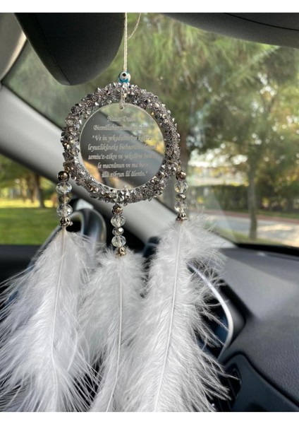 El Yapımı Kristal ve İncili Beyaz Göz Model Düş Kapanı 6x15 cm – Araç, Balkon ve Modern Ev Dekorasyonu Aksesuarı