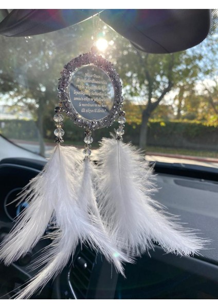 El Yapımı Kristal ve İncili Beyaz Göz Model Düş Kapanı 6x15 cm – Araç, Balkon ve Modern Ev Dekorasyonu Aksesuarı