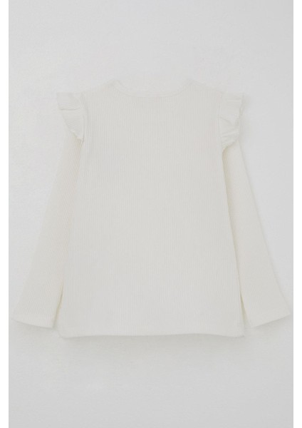 Kız Çocuk Uzun Kollu Tişört Çiçek Aksesuarlı 2-6 Yaş, Ekru fiyatları