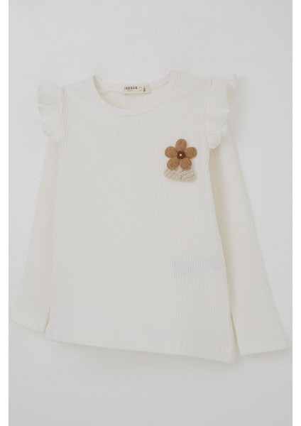 Kız Çocuk Uzun Kollu Tişört Çiçek Aksesuarlı 2-6 Yaş, Ekru modelleri