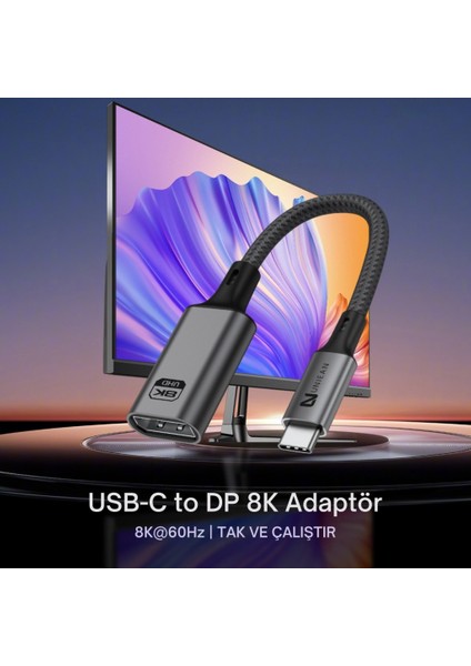 Type C To Displayport Adaptör 8k UHD 60Hz | Dayanıklı Örgü Kablo | Tak-Çalıştır 8k Dp Kablosu fırsatları