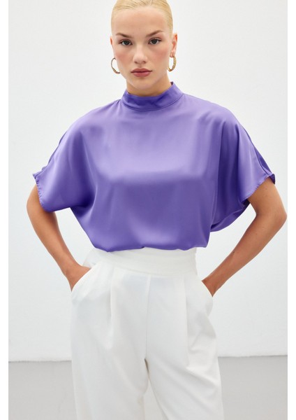 Yarasa Kol Salaş Bluz - Lila indirimleri