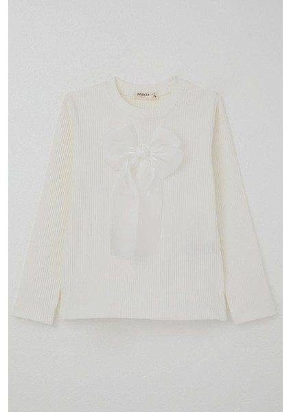 Kız Çocuk Uzun Kollu Tişört Fiyonk Aksesuarlı 8-12 Yaş, Ekru fiyatları