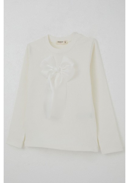 Kız Çocuk Uzun Kollu Tişört Fiyonk Aksesuarlı 8-12 Yaş, Ekru fırsatları