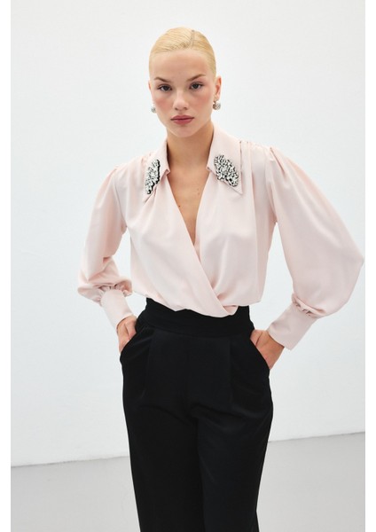 Aksesuar Detaylı Bodysuit Bluz - Pudra modelleri