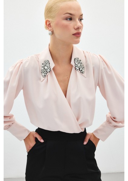 Aksesuar Detaylı Bodysuit Bluz - Pudra fırsatları