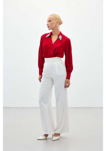 Aksesuar Detaylı Bodysuit Bluz - Kırmızı fiyatları