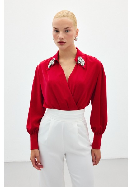 Aksesuar Detaylı Bodysuit Bluz - Kırmızı fırsatları