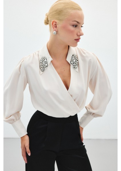 Aksesuar Detaylı Bodysuit Bluz - Bej indirimleri