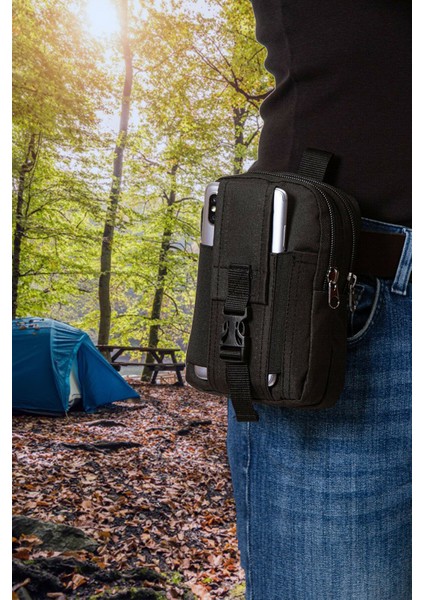 Siyah Erkek Telefon Bölmeli Taktik Bel Kemer Çanta