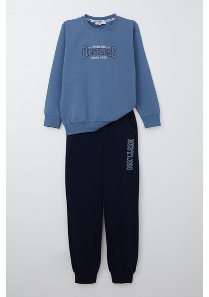 Erkek Çocuk Eşofman Takım Yazı Baskılı Cepli 5-10 Yaş, Indigo fiyatları