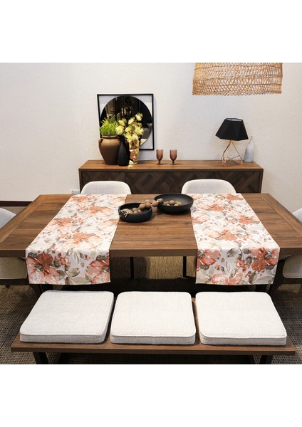 Jakarlı Dokuma Dekoratif Runner 45 x 140 cm Kiremit Renkli Çiçekli indirimleri