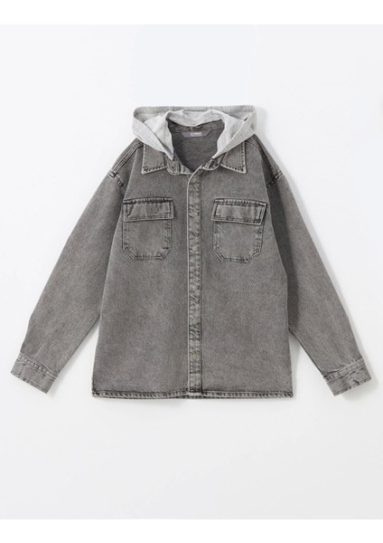 Lcw Kids Siyah Rahat Kalıp Kapüşonlu Erkek Çocuk Jean Gömlek