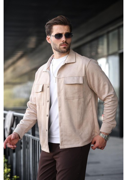 Bej Cep Detaylı Gömlek Ceket 6748