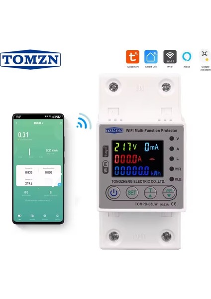 Tomzn Wifi Kaçak Akım Koruma Rölesi 63A Akım ve Yüksek Voltaj Koruyucu Röle Tuya Wifi Uyumlu Enerji Ölçer Kwh Ölçüm Devre Kesici fiyatları