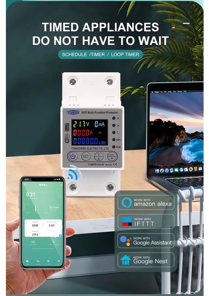Tomzn Wifi Kaçak Akım Koruma Rölesi 63A Akım ve Yüksek Voltaj Koruyucu Röle Tuya Wifi Uyumlu Enerji Ölçer Kwh Ölçüm Devre Kesici fırsatları