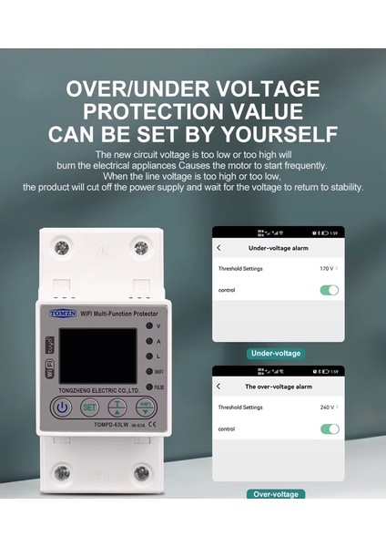 Tomzn Wifi Kaçak Akım Koruma Rölesi 63A Akım ve Yüksek Voltaj Koruyucu Röle Tuya Wifi Uyumlu Enerji Ölçer Kwh Ölçüm Devre Kesici indirimleri