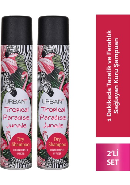 Tropik Meyve ve Çiçek Kokulu Hacimlendirici Kuru Şampuan Seti 2X200ML- Vegan - Uv Korumalı