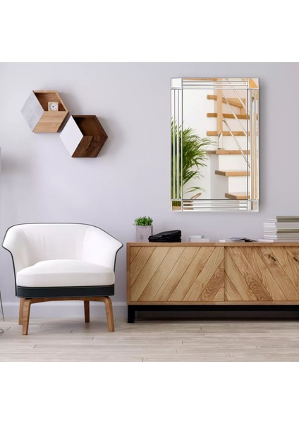 Model Star, Dekoratif Desenli Ayna, Bizoteli Ayna, Salon Ofis Konsol Aynası, 120X60 cm