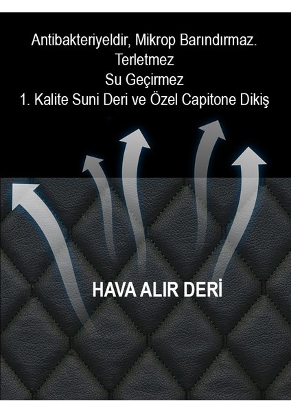 Mitsubishi Colt 3 Kapı 2li Koltuk Minderi Terletmez Siyah Deri Siyah Dikiş