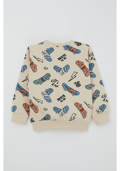 Erkek Çocuk Eşofman Takım Kaykay Desenli 3-7 Yaş, Krem fırsatları