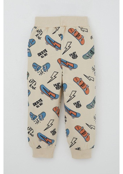 Erkek Çocuk Eşofman Takım Kaykay Desenli 3-7 Yaş, Krem indirimleri