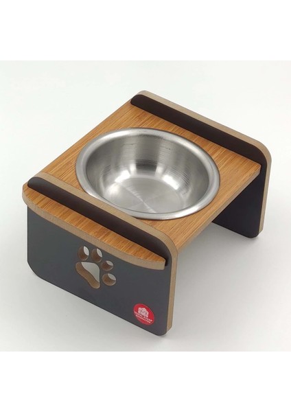 Gnd Ahşap Sehpalı Çelik Mama Kabı