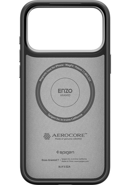 iPhone 17 Pro ile uyumlu MagSafe Kılıf Enzo Aramid T Force Kamera Butonu Hava Kanalı Teknolojisi™ Askeri Sınıf Koruma MagFit Silver Dokulu Yüzey Kapak - ACS09958 modelleri