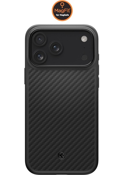 iPhone 17 Pro ile Uyumlu MagSafe Kılıf Enzo Aramid T Force Kamera Butonu Hava Kanalı Teknolojisi™ Askeri Sınıf Koruma MagFit Black Dokulu Yüzey Kapak - ACS09959