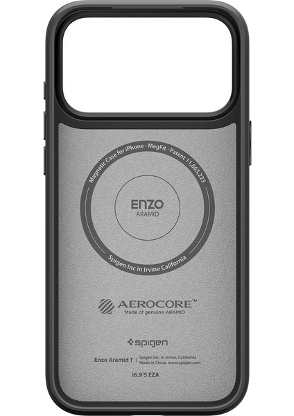 iPhone 17 Pro ile Uyumlu MagSafe Kılıf Enzo Aramid T Force Kamera Butonu Hava Kanalı Teknolojisi™ Askeri Sınıf Koruma MagFit Black Dokulu Yüzey Kapak - ACS09959 modelleri