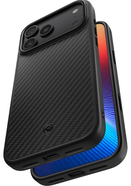 iPhone 17 Pro ile Uyumlu MagSafe Kılıf Enzo Aramid T Force Kamera Butonu Hava Kanalı Teknolojisi™ Askeri Sınıf Koruma MagFit Black Dokulu Yüzey Kapak - ACS09959