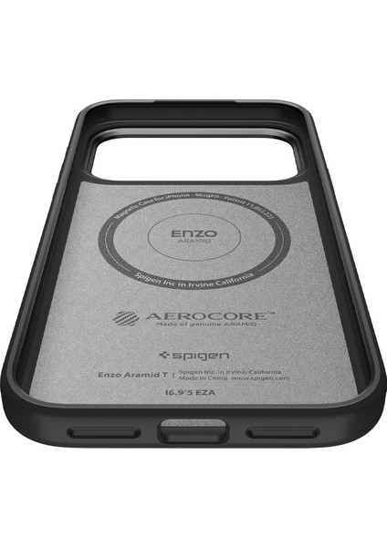iPhone 17 Pro ile Uyumlu MagSafe Kılıf Enzo Aramid T Force Kamera Butonu Hava Kanalı Teknolojisi™ Askeri Sınıf Koruma MagFit Black Dokulu Yüzey Kapak - ACS09959