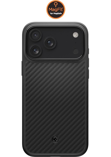 iPhone 17 Pro Max ile Uyumlu MagSafe Kılıf Enzo Aramid T Force Kamera Butonu Hava Kanalı Teknolojisi™ Askeri Sınıf Koruma MagFit Black Dokulu Yüzey Kapak - ACS09906