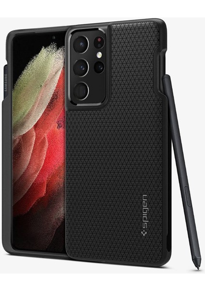 Galaxy S21 Ultra ile Uyumlu ince Kılıf Liquid Air Hava Kanalı Teknolojisi™ Askeri Sınıf Koruma Matte Black Dokulu Yüzey Kapak - ACS02831 modelleri