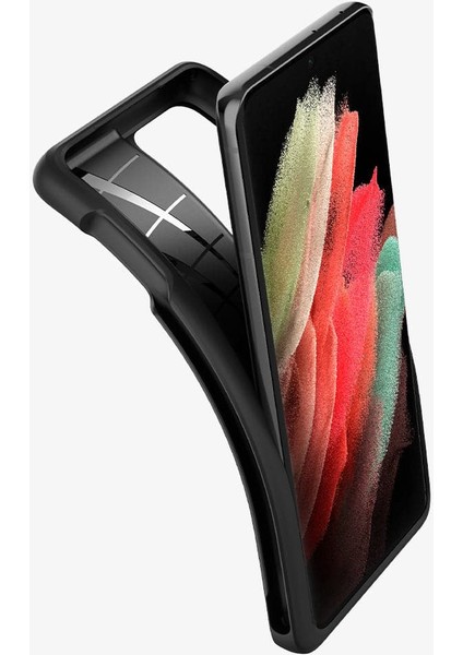 Galaxy S21 Ultra ile Uyumlu ince Kılıf Liquid Air Hava Kanalı Teknolojisi™ Askeri Sınıf Koruma Matte Black Dokulu Yüzey Kapak - ACS02831