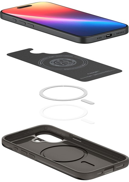 iPhone 17 ile uyumlu ince MagSafe Kılıf Thin Fit Hava Kanalı Teknolojisi™ Askeri Sınıf Koruma MagFit Gunmetal Kapak - ACS09971 modelleri