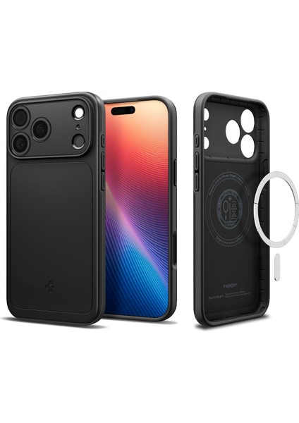 iPhone 17 Pro ile uyumlu ince MagSafe Kılıf Thin Fit Hava Kanalı Teknolojisi™ Askeri Sınıf Koruma MagFit Black Kapak - ACS09934