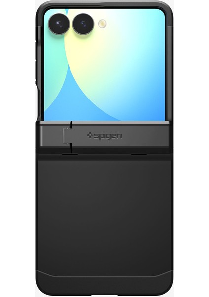 Spigen Galaxy Z Flip 7 ile Uyumlu Ekstra Dayanıklı Kılıf Tough Armor Pro Hava Kanalı Teknolojisi™ Askeri Sınıf Koruma MagFit özellikli KickStand'lı Black Çift Katman Kapak - ACS09561