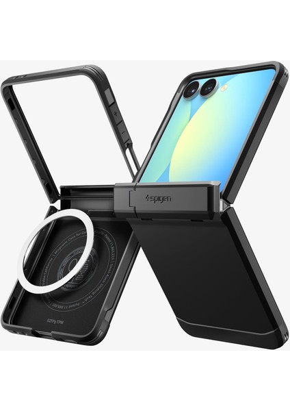 Spigen Galaxy Z Flip 7 ile Uyumlu Ekstra Dayanıklı Kılıf Tough Armor Pro Hava Kanalı Teknolojisi™ Askeri Sınıf Koruma MagFit özellikli KickStand'lı Black Çift Katman Kapak - ACS09561 fırsatları