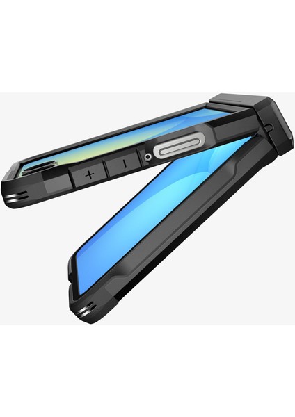 Spigen Galaxy Z Flip 7 ile Uyumlu Ekstra Dayanıklı Kılıf Tough Armor Pro Hava Kanalı Teknolojisi™ Askeri Sınıf Koruma MagFit özellikli KickStand'lı Black Çift Katman Kapak - ACS09561