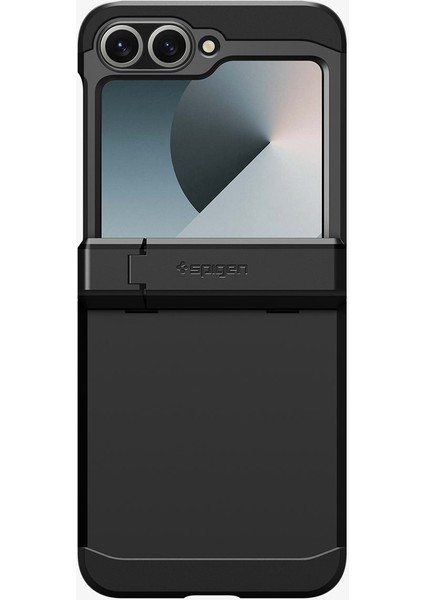 Spigen Galaxy Z Flip 7 FE / Z Flip 6 ile Uyumlu Ekstra Dayanıklı Kılıf Tough Armor Pro Hava Kanalı Teknolojisi™ Askeri Sınıf Koruma MagFit özellikli KickStand Black Çift Katman Kapak - ACS09807