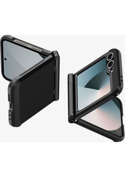 Spigen Galaxy Z Flip 7 FE / Z Flip 6 ile Uyumlu Ekstra Dayanıklı Kılıf Tough Armor Pro Hava Kanalı Teknolojisi™ Askeri Sınıf Koruma MagFit özellikli KickStand Black Çift Katman Kapak - ACS09807 modelleri