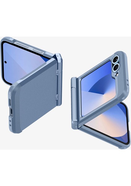 Spigen Galaxy Z Flip 7 FE / Z Flip 6 ile Uyumlu Ekstra Dayanıklı Kılıf Tough Armor Pro Hava Kanalı Teknolojisi Askeri Sınıf Koruma MagFit KickStand Sierra Blue Çift Katman Kapak - ACS09808